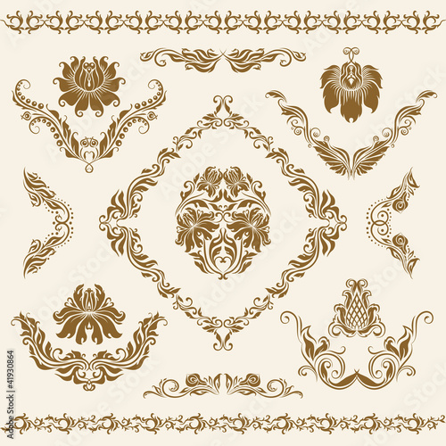Set of vector damask ornaments.