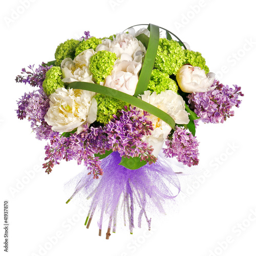 bouquet of lilacs, roses and irises