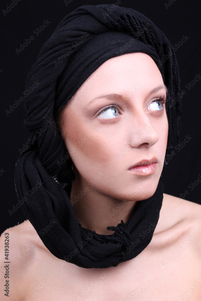 Beautiful young woman with black scarf Beautiful young woman with black scarf