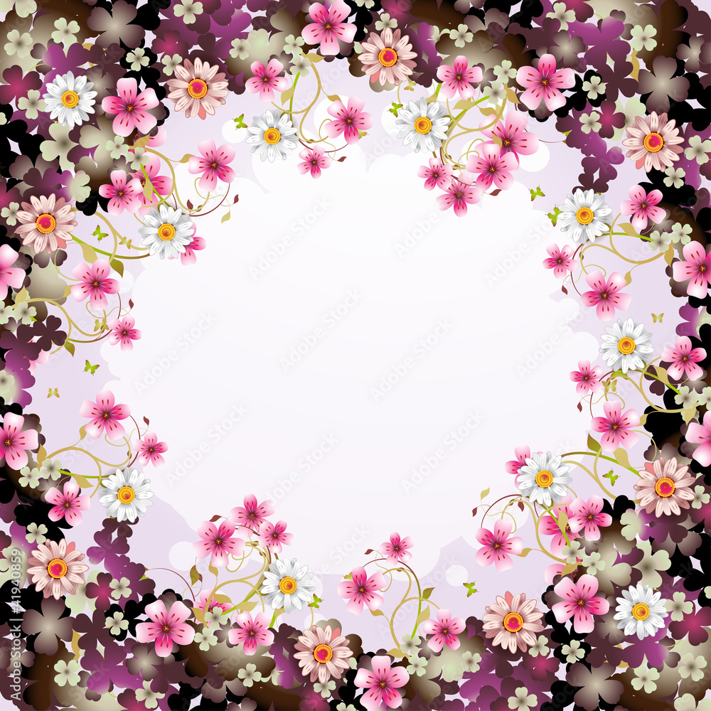 Background with flowers and butterflies