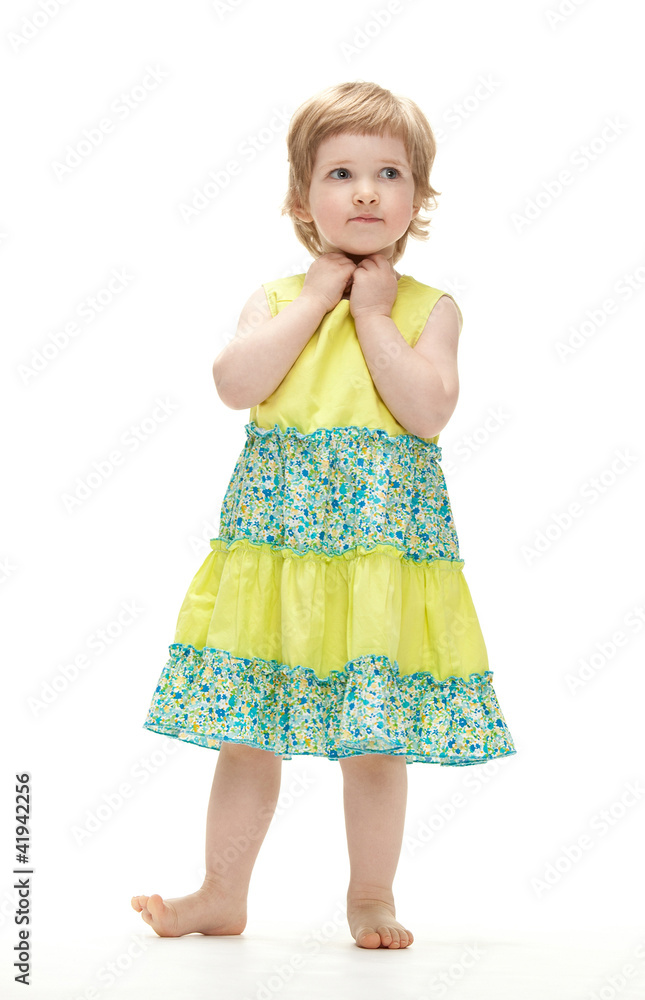 Cute barefooted baby girl in summer dress Cute barefooted baby girl in summer dress