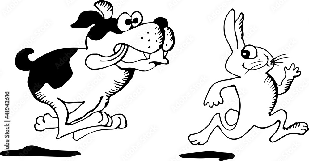 Dog trying to catch up rabbit