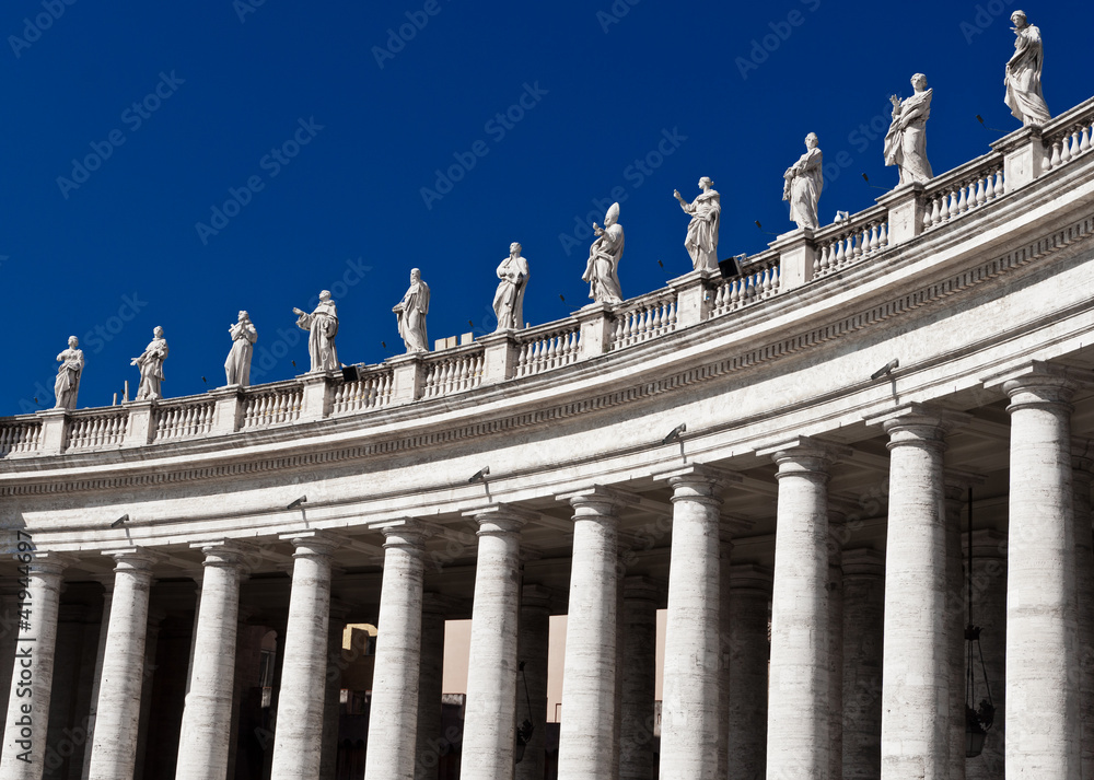 The columns and statues in the square of The Vatican.