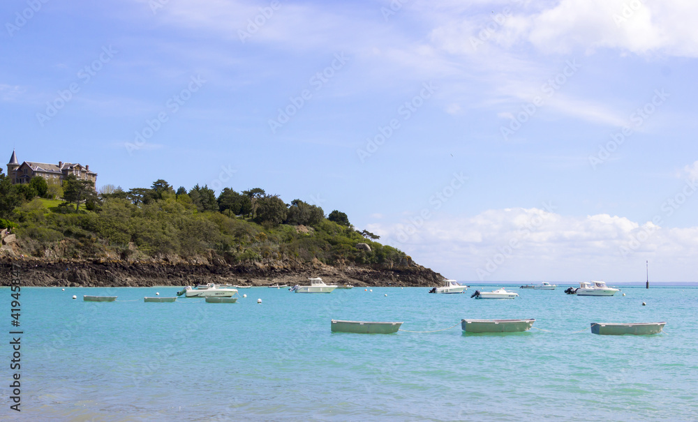 Nicel boats on the calm blue sea at tide time, northern France