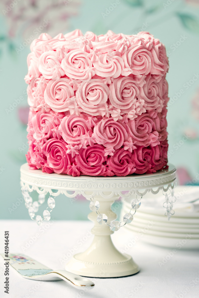Pink ombre cake - obrazy, fototapety, plakaty 