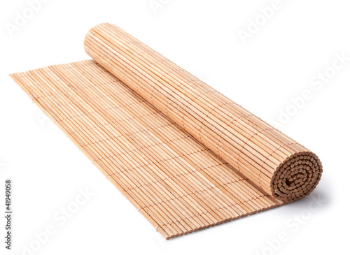 rolled bamboo mat isolated on white