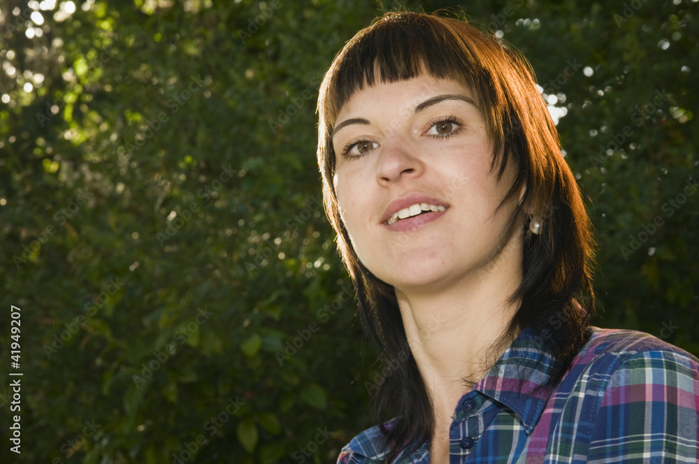 head of woman in a park