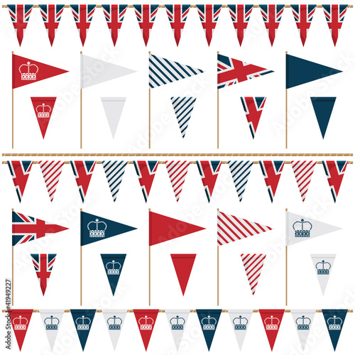 uk union jack party flags decorations vector bunting red white blue celebration clipart isolated on white