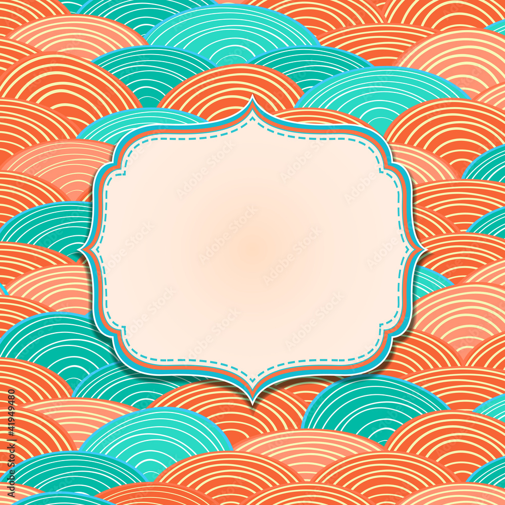 Greeting Card with Label and Ocean Waves Greeting Card with Label and Ocean Waves