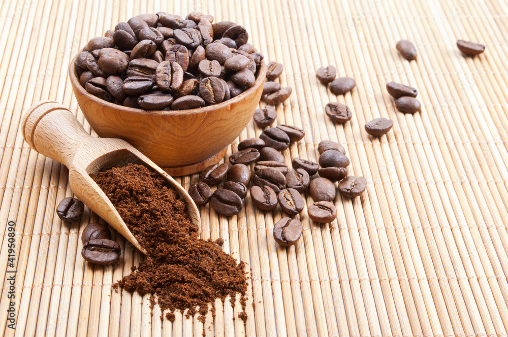 Still life with ground coffee and coffee beans Still life with ground coffee and coffee beans