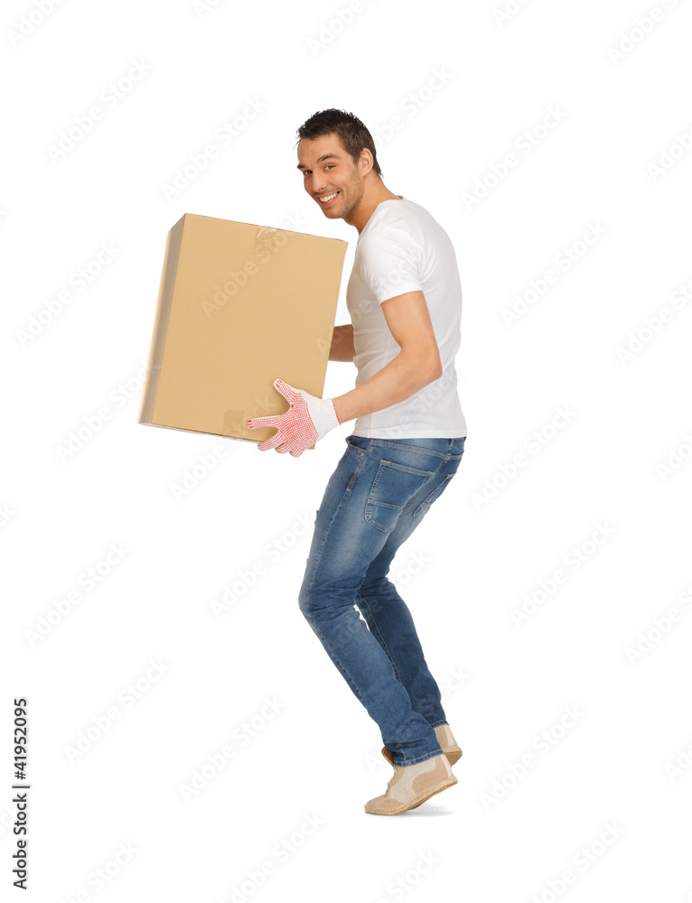 handsome man with big box handsome man with big box