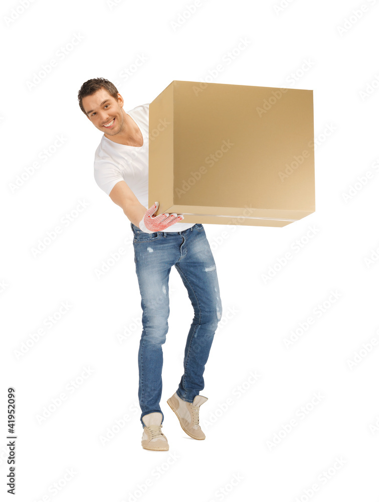 handsome man with big box handsome man with big box
