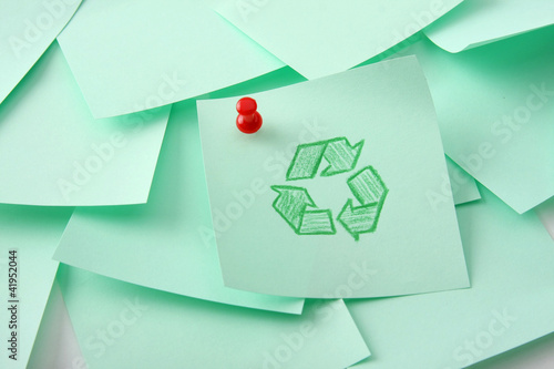 thumb tacked note with reduce reuse recycle