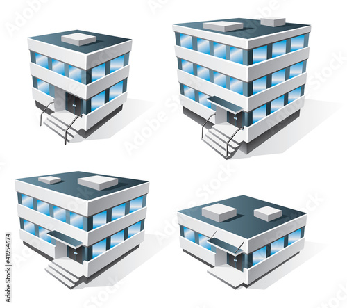 Four office buildings vector icons in cartoon style