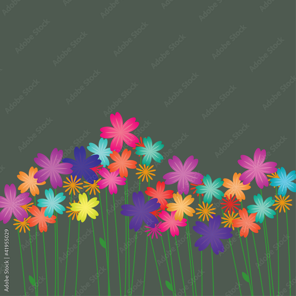 vector flowers colorful border on dark green background