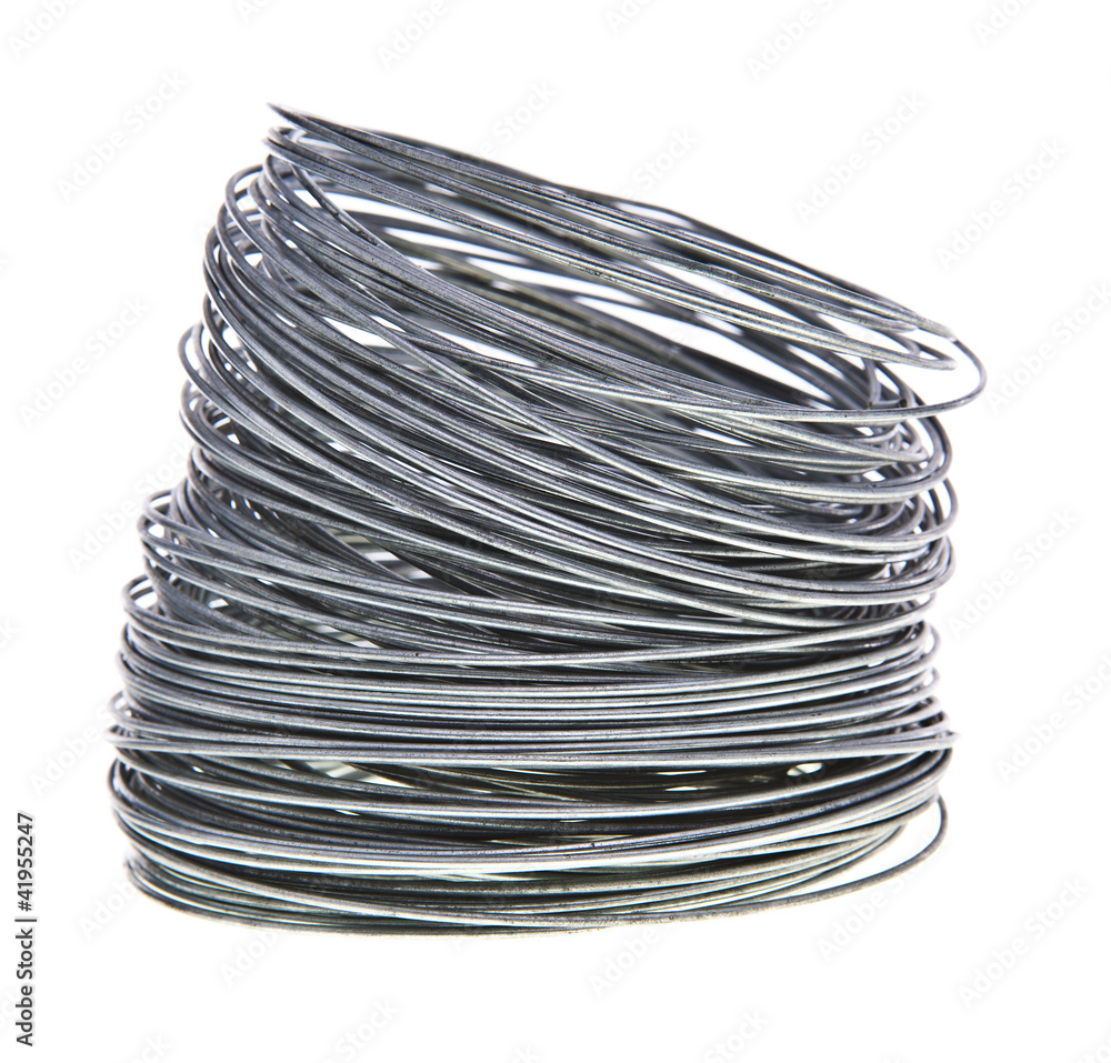 Coil of galvanized wires on white background Coil of galvanized wires on white background