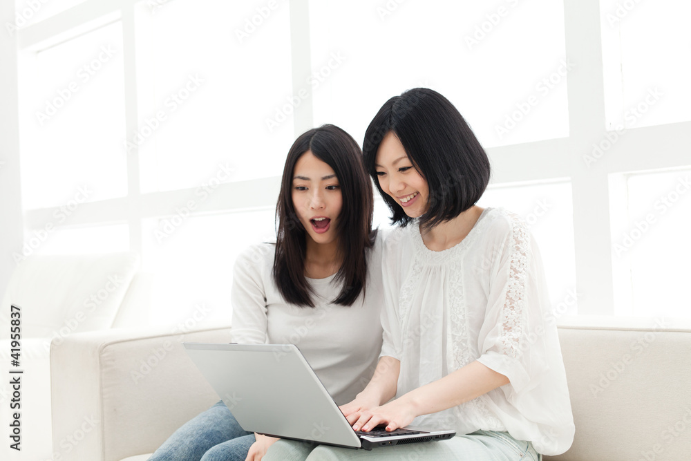 Beautiful young women using a laptop computer. Portrait of asian Beautiful young women using a laptop computer. Portrait of asian