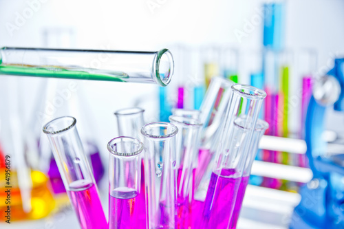 Test tubes filled with colored liquids