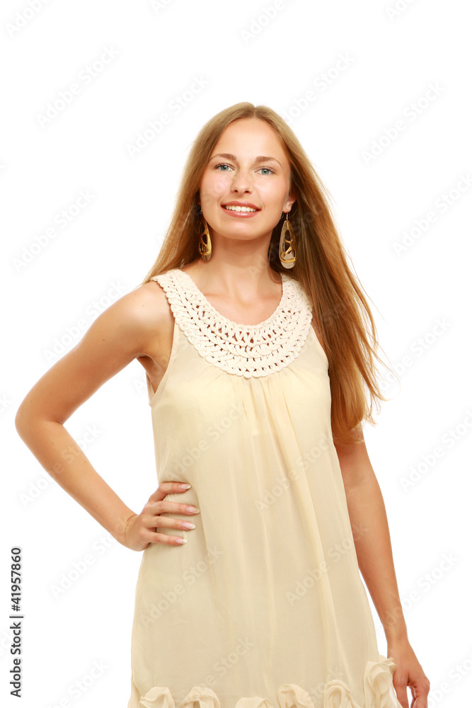A fashionable woman standing isolated on white A fashionable woman standing isolated on white