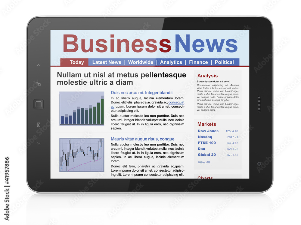 Digital news on tablet computer screen Digital news on tablet computer screen