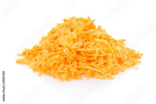 Grated carrot heap on white, clipping path included