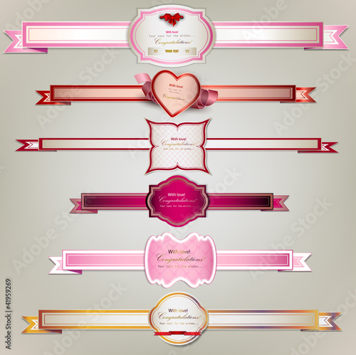 Set of  holiday ribbons and labels. Vector background