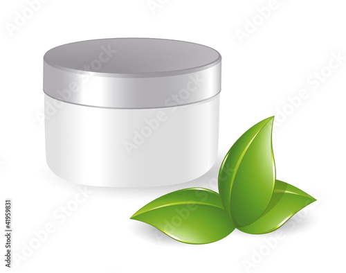 Blank cosmetic container with green leafs