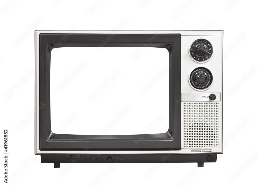 1980's Portable Television Set with Empty Screen Isolated 1980's Portable Television Set with Empty Screen Isolated