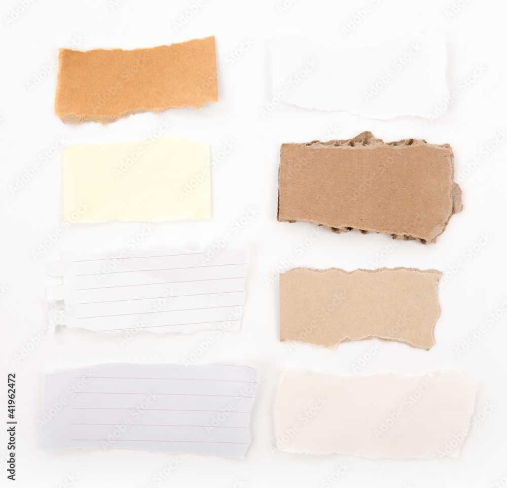 Collection of old note paper paper on white background