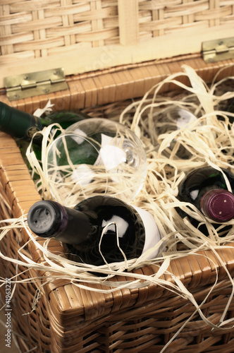 Picnic basket with wine
