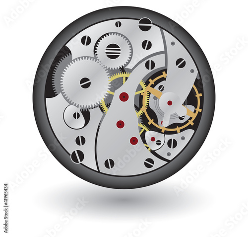 The clock mechanism of the old pocket watch.
