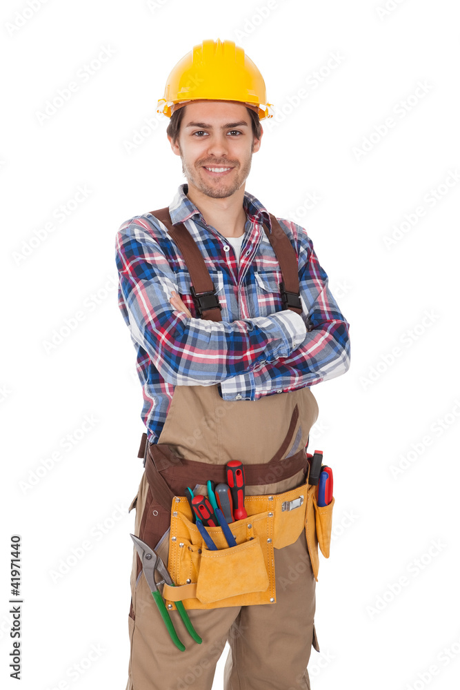 Confident worker wearing toolbelt Confident worker wearing toolbelt