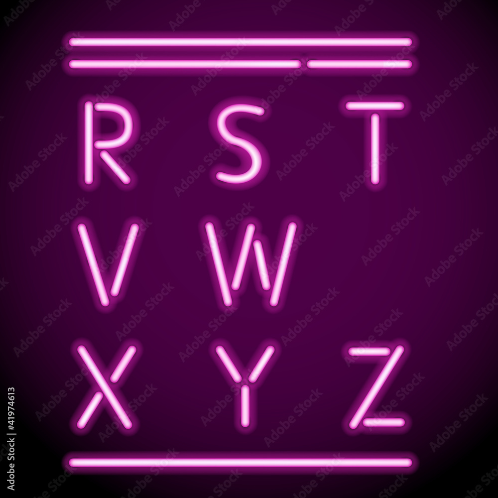 Vector Neon Light Alphabet, R-Z Vector Neon Light Alphabet, R-Z