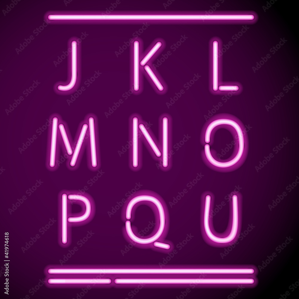 Realistic Neon Alphabet, J-U Realistic Neon Alphabet, J-U