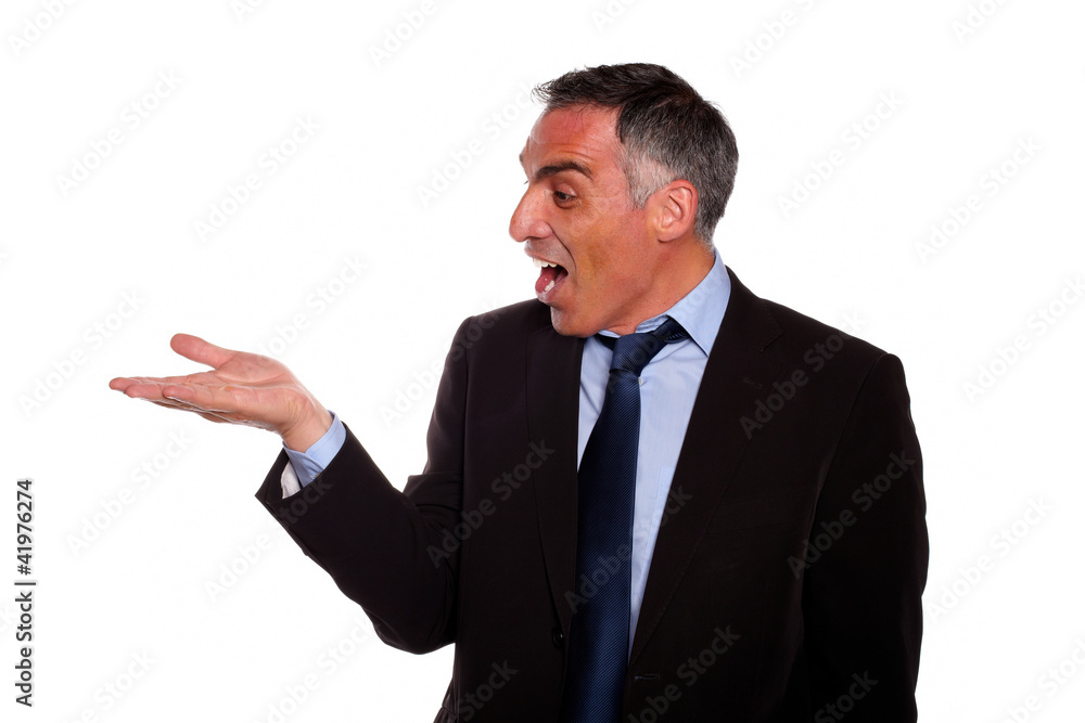 Business man screaming with extended hand Business man screaming with extended hand