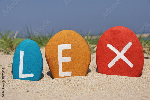 Lex, latin word for law on colourful stones photo