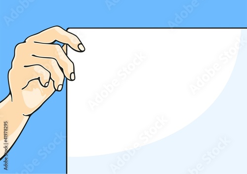 Illustration of a hand holding a paper sheet