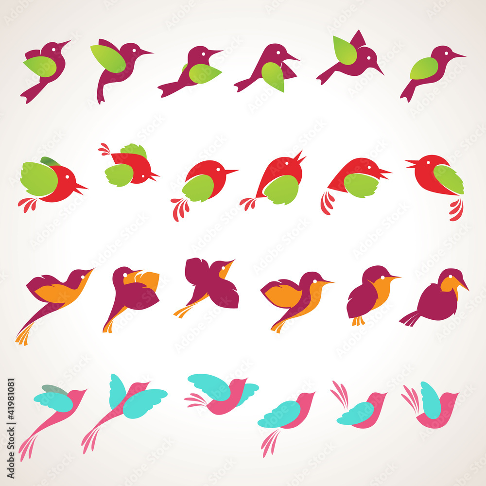 Fototapeta premium Set of different vector birds icons