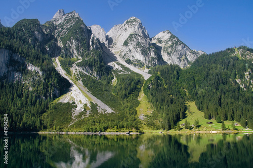 Mountains bordering a lake