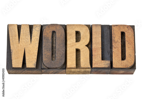 world word in letterpress wood type