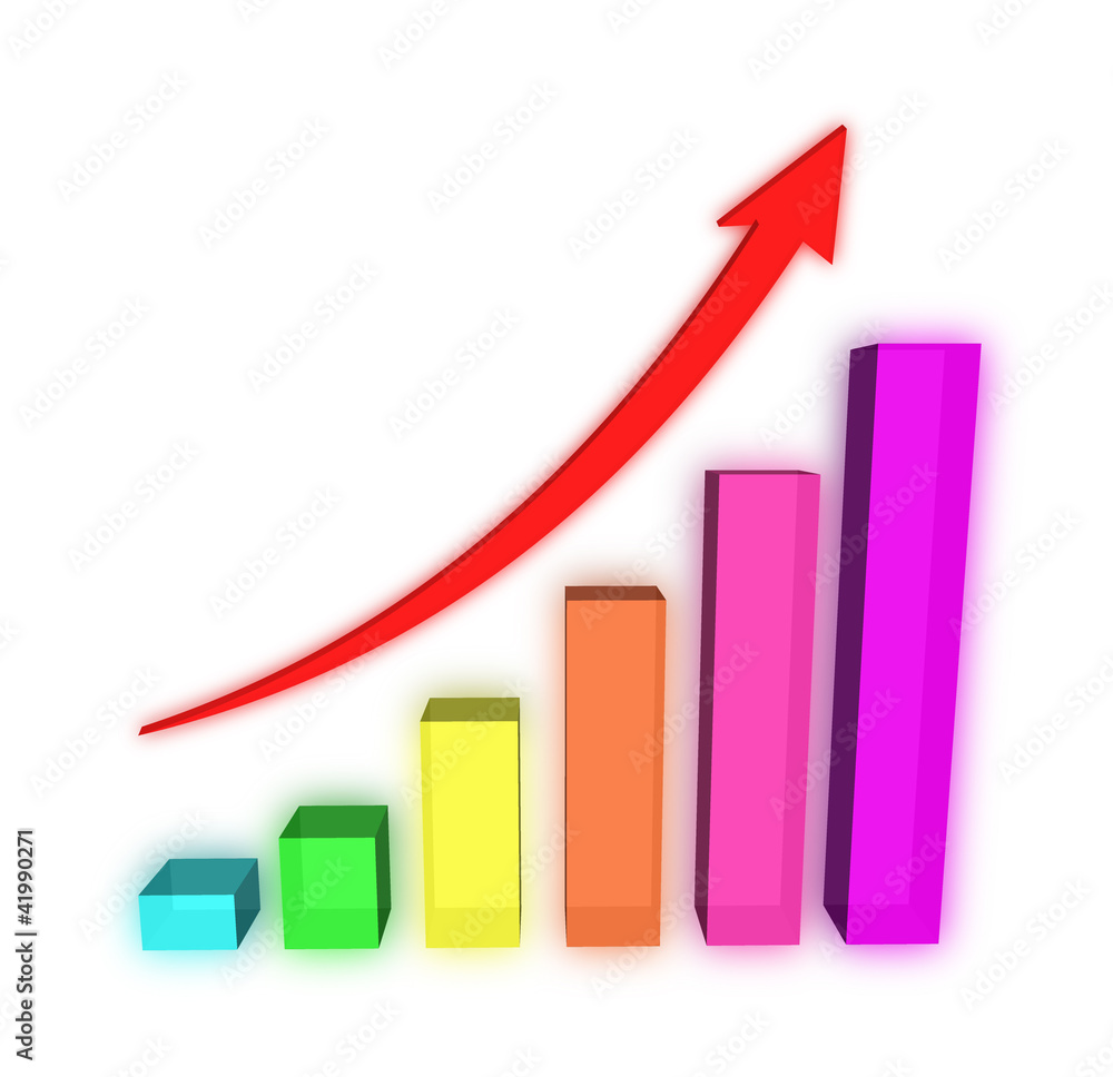 A bars graph, with an arrow going up A bars graph, with an arrow going up