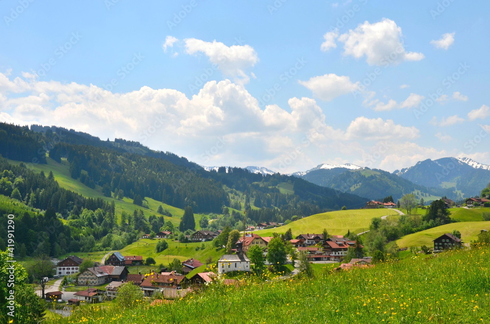Fototapeta premium Dorf in Gebirgstal