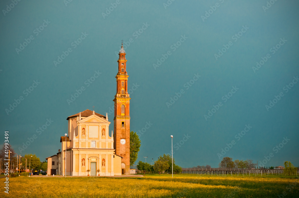 Obraz premium church and dramatic landscape in Sesso, Italy
