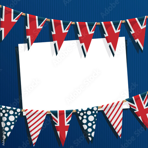 uk union jack flag bunting party decoration vector with white copy space card on blue background