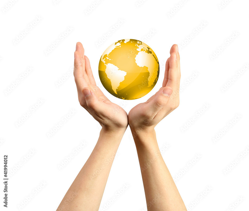 Mains protectrice d'une planète jaune Mains protectrice d'une planète jaune