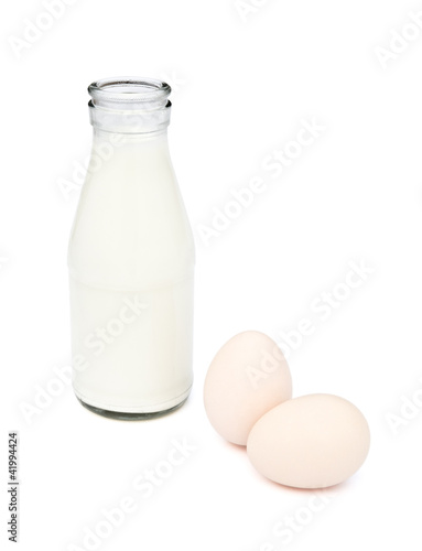 eggs and bottle of milk with clipping path