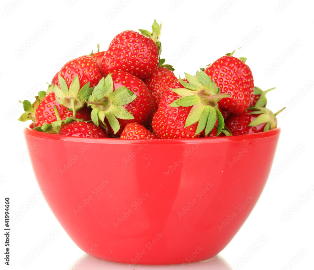 sweet ripe strawberries in bowl isolated on white sweet ripe strawberries in bowl isolated on white