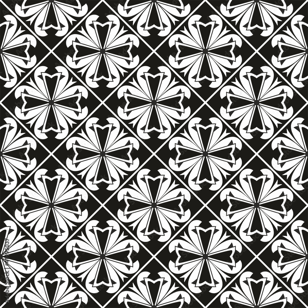 Seamless geometrical gothic floral vector pattern with cross Seamless geometrical gothic floral vector pattern with cross