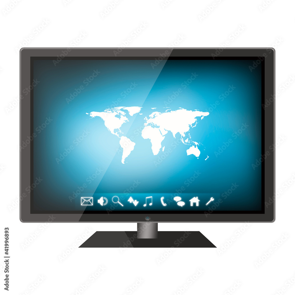 Tv with world map on a screen on white background Tv with world map on a screen on white background