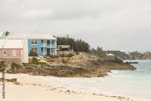 Pink and Blue Vacation Homes on Coast of Bermuda